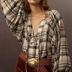 By Anthropologie Long Sleeve Lace-Up Dolman Blouse